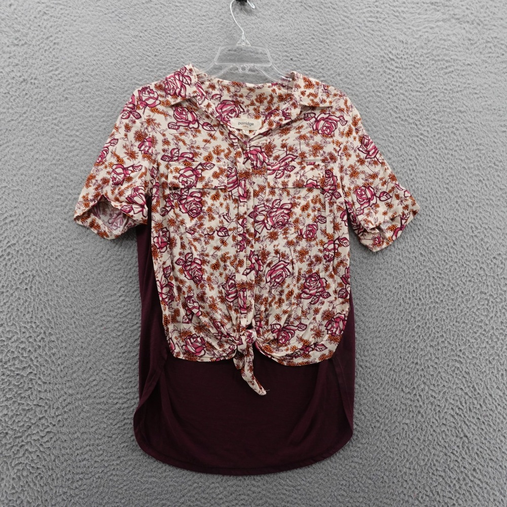 Porridge Anthropologie‎ Floral Tie Front Top Small Red Cream Womens Boho NWT